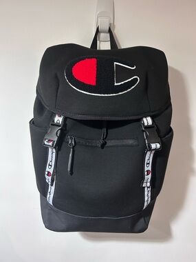 Champion Black Backpack with Red Logo Accent